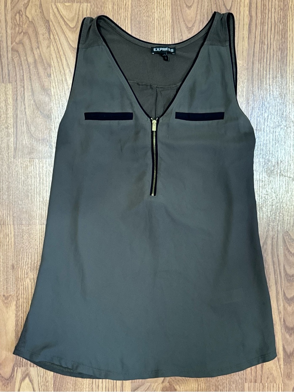 ❤️ Express Brown Black Sleeveless Zip-Front Tank Top Blouse Shirt (B18)